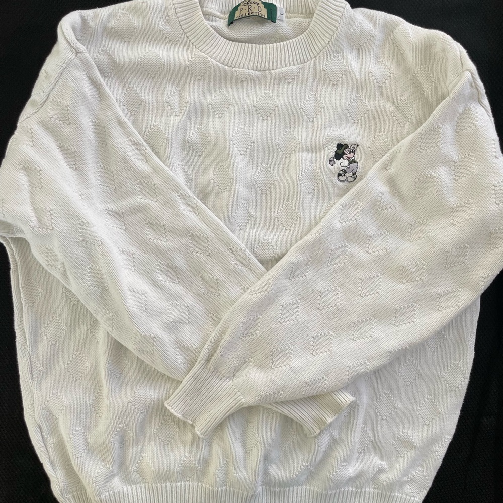 Disney P.R.O Collection White Crewneck Sweater with Embroidered Character